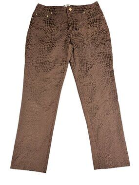 Eric Womens Crocodile-Embossed Brown Straight-Leg Pants Size 12
